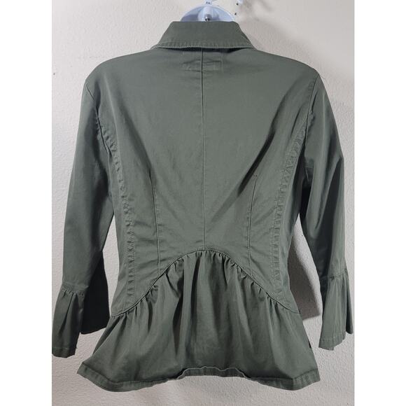 Live A Little Army Green 2 Button Ruffled Sleeves Blazer Small Lightweight Soft - Picture 3 of 5